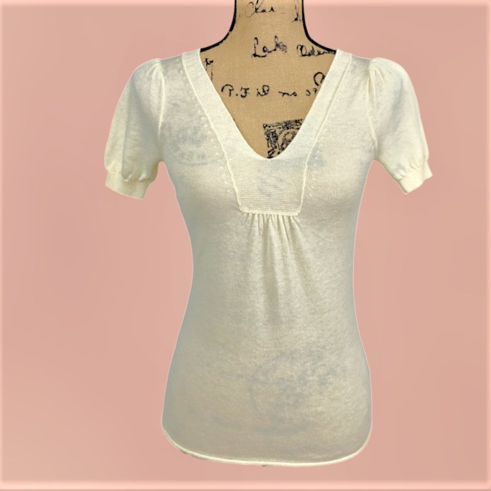 Express sheer short sleeve cream sweater wool blend XS